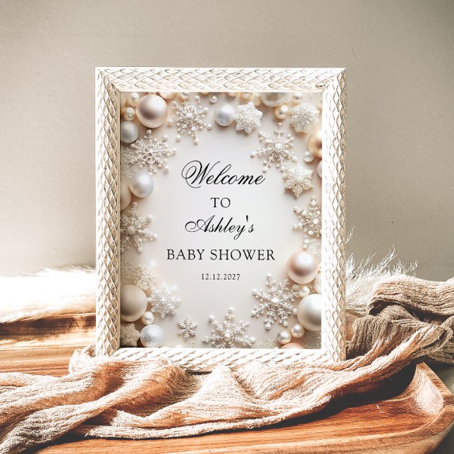 Snowflakes Neutral Baby Shower Welcome  Poster (Creator Uploaded)
