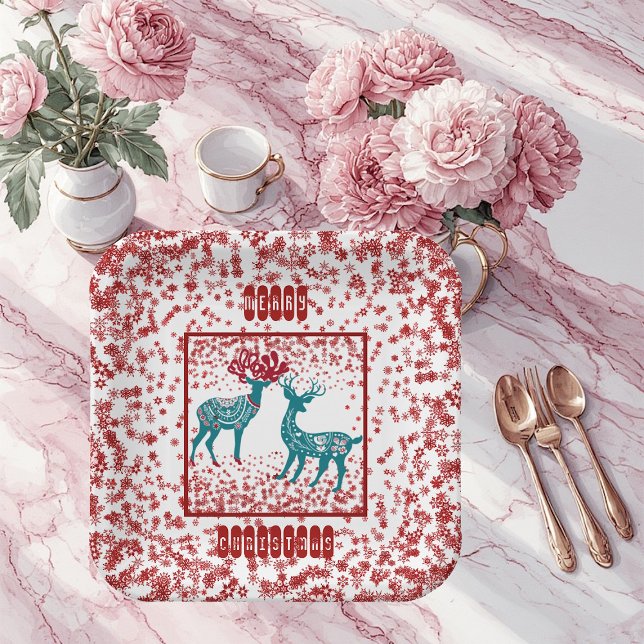 Snowflakes Nordic Merry Christmas Reindeer Scandia Paper Plate (Snowflakes Nordic Merry Christmas Reindeer Scandia Paper Plates)