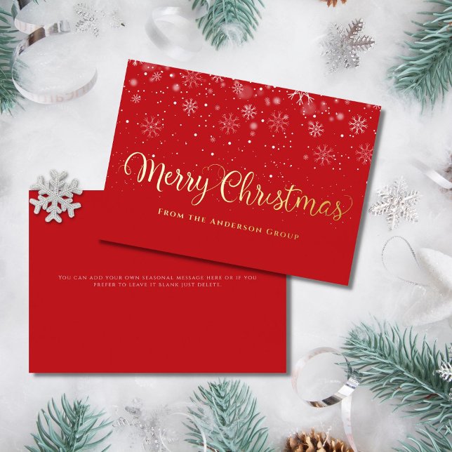 Snowflakes Office Business Merry Christmas Gold Foil Holiday Card (Creator Uploaded)