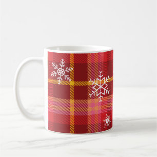 Snowflakes on a Christmas Plaid Coffee Mug