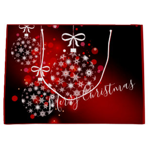 Snowflakes on a red and black background. large gift bag