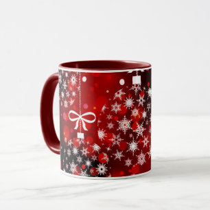 Snowflakes on a red and black background. mug