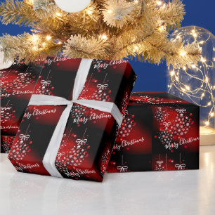 Snowflakes on a red and black background. wrapping paper