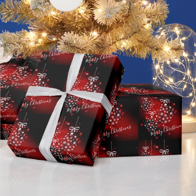Snowflakes on a red and black background. wrapping paper (Holidays)