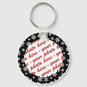 Snowflakes on Black Background Photo Frame Key Ring
