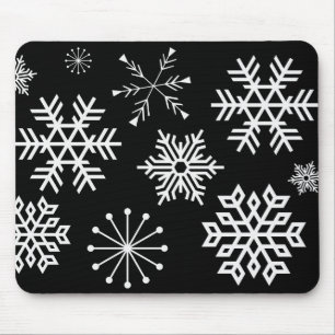 Snowflakes on Black Mousepad Art Holiday