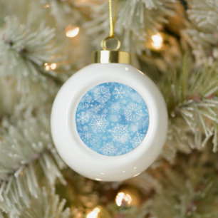 Snowflakes on blue ceramic ball christmas ornament
