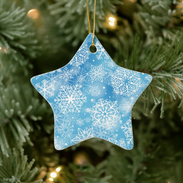 Snowflakes on blue ceramic ornament (Tree)