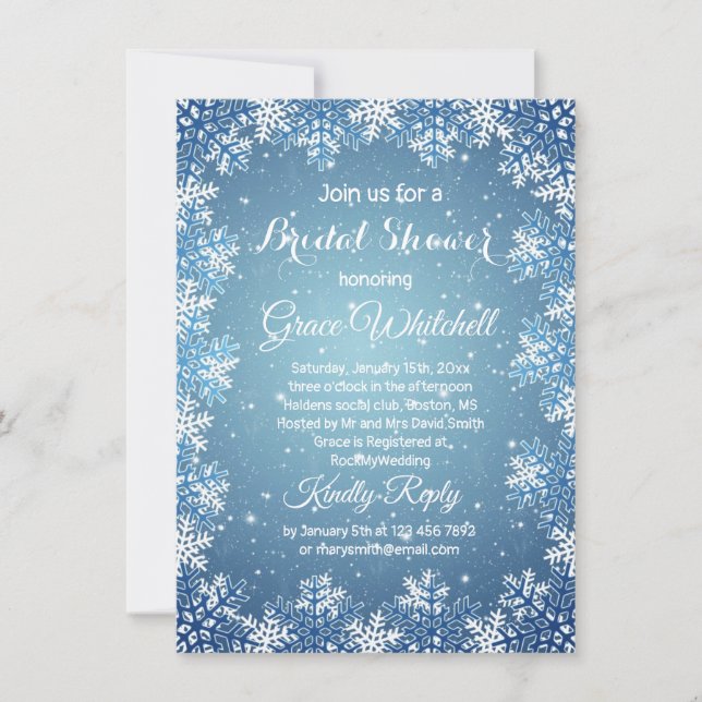 Snowflakes on blue Christmas Bridal Shower Invitation (Front)
