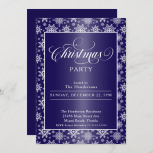 Snowflakes on Blue Christmas Party Invitation
