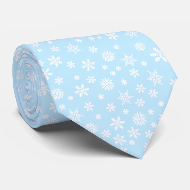 Snowflakes on Blue Christmas Tie (Rolled)