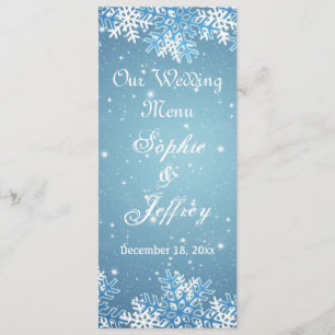 Snowflakes on blue Christmas Wedding Menu