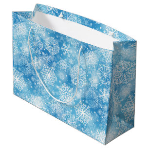Snowflakes on blue large gift bag