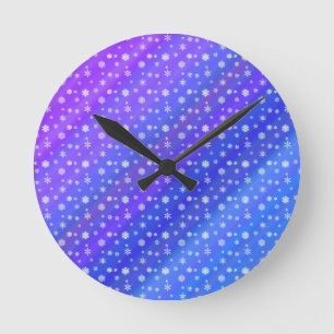 Snowflakes on Blue Round Clock
