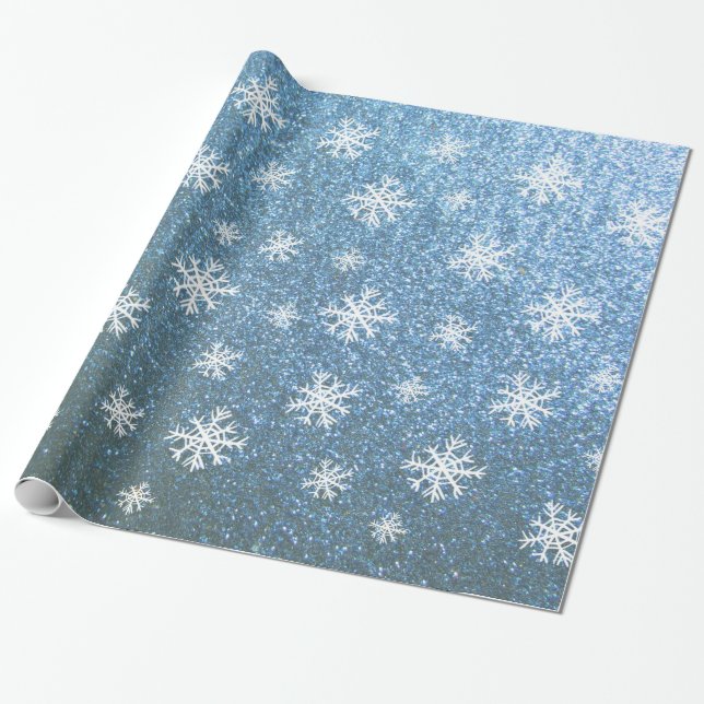 Snowflakes on Blue Wrapping Paper (Unrolled)