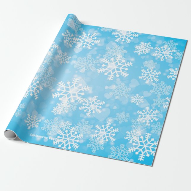 Snowflakes on Bright Blue Wrapping Paper (Unrolled)