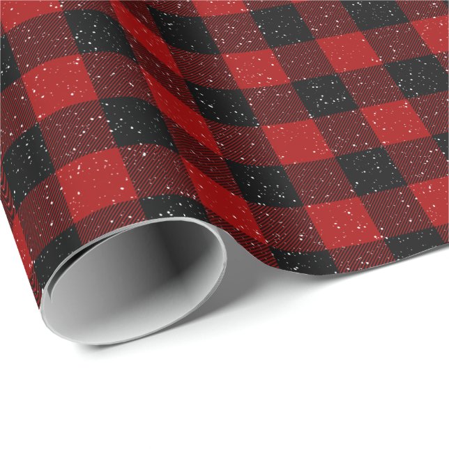 Snowflakes on Buffalo Plaid Wrapping Paper (Roll Corner)