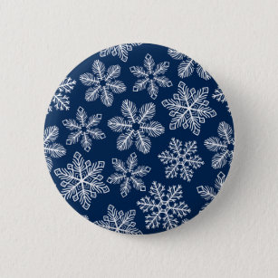 Snowflakes on dark blue 6 cm round badge
