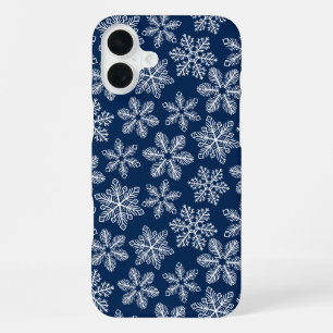 Snowflakes on dark blue iPhone 16 plus case