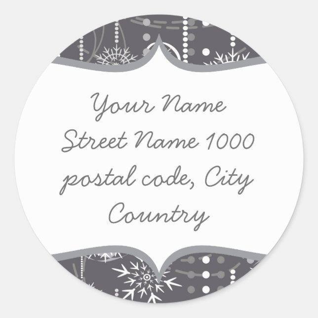 snowflakes on dark gray address label (Front)