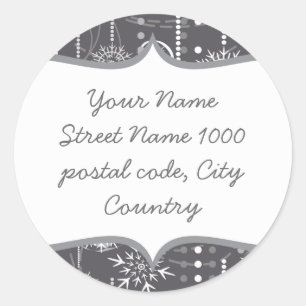snowflakes on dark grey address label