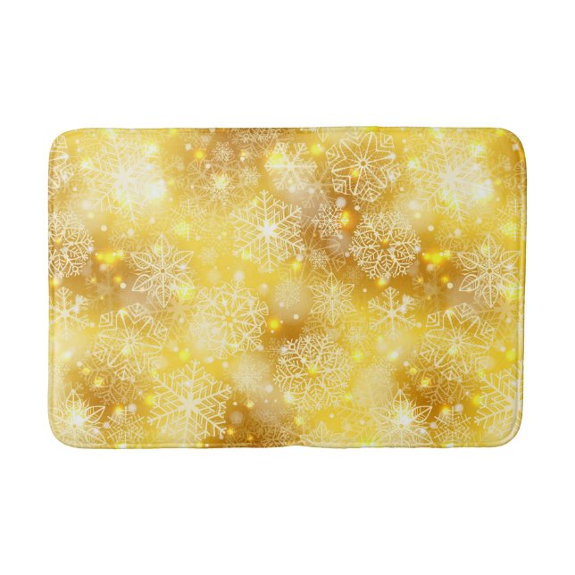 Snowflakes on golden bath mat (Front)