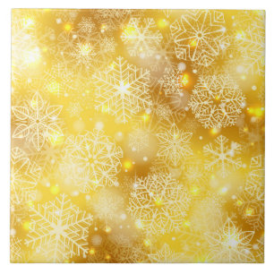 Snowflakes on golden ceramic tile