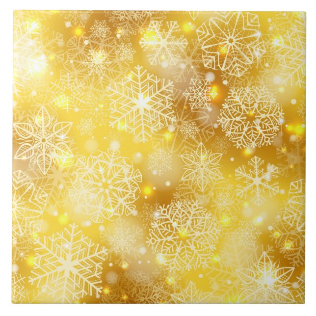 Snowflakes on golden ceramic tile (Front)