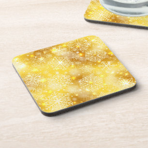 Snowflakes on golden coaster