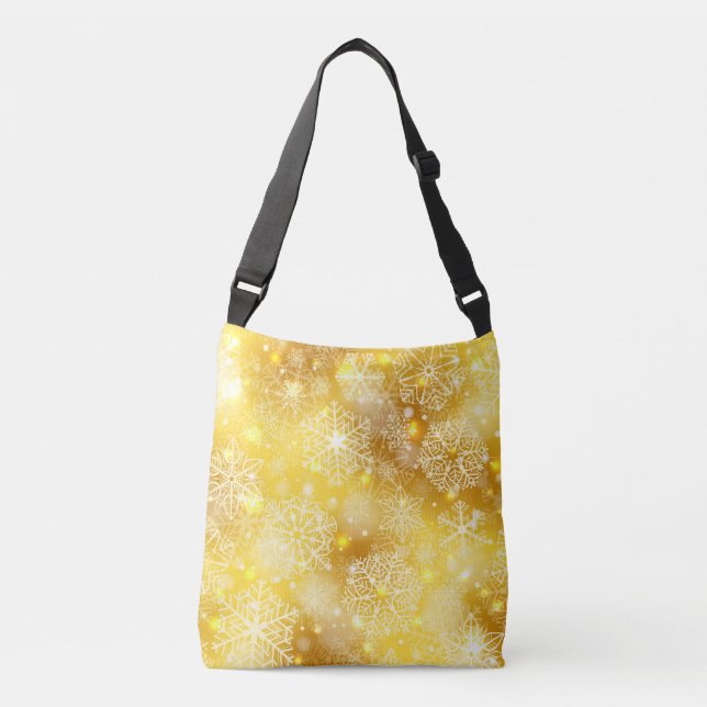 Snowflakes on golden crossbody bag (Front)