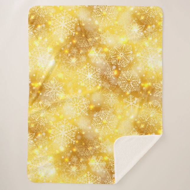 Snowflakes on golden sherpa blanket (Front)