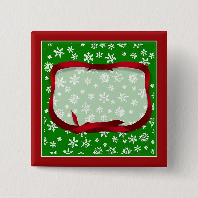 Snowflakes On Green Background 15 Cm Square Badge (Front)