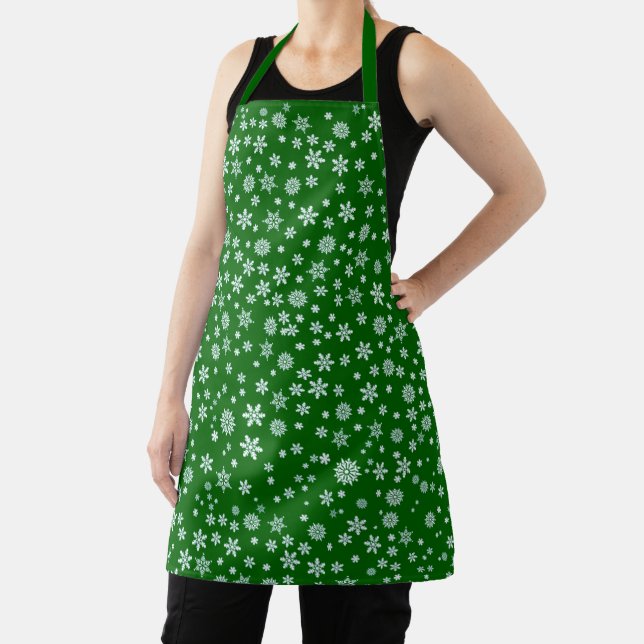 Snowflakes on Green Christmas Apron (Insitu)