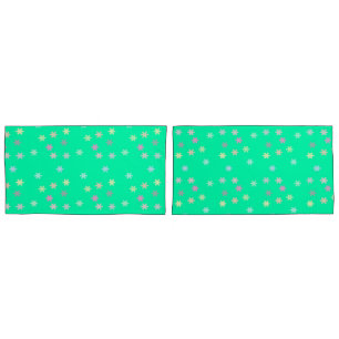 Snowflakes on Green King Size Pillowcases (1 Pair)