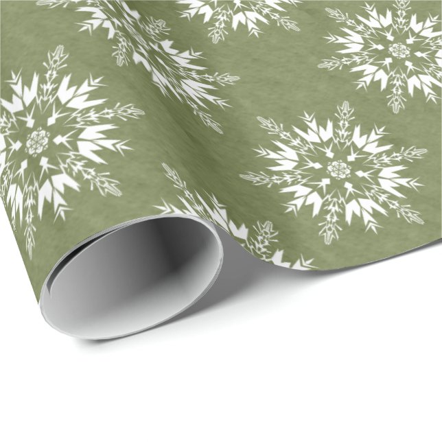 Snowflakes on Green Wrapping Paper (Roll Corner)