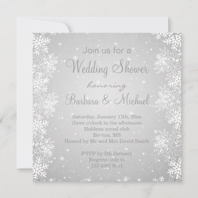 Snowflakes on grey background Wedding Shower Invitation (Front)