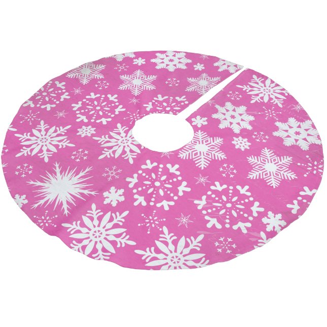 Snowflakes on Hot Pink Holiday Tree Skirt (Angled)