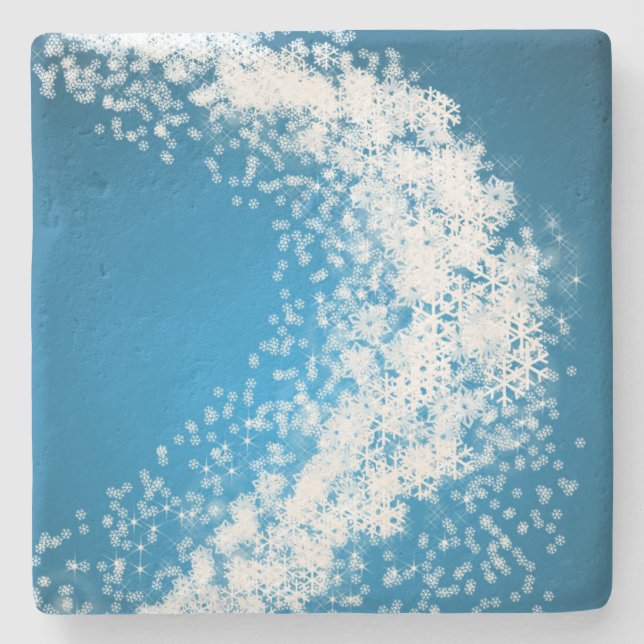 Snowflakes on Light Blue Christmas Stone Coaster (Front)