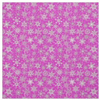 snowflakes on magenta pink snowstorm background fabric