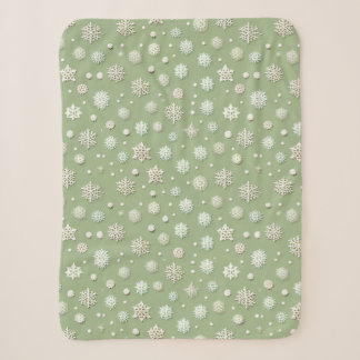 Snowflakes on Mint Sherpa Blanket