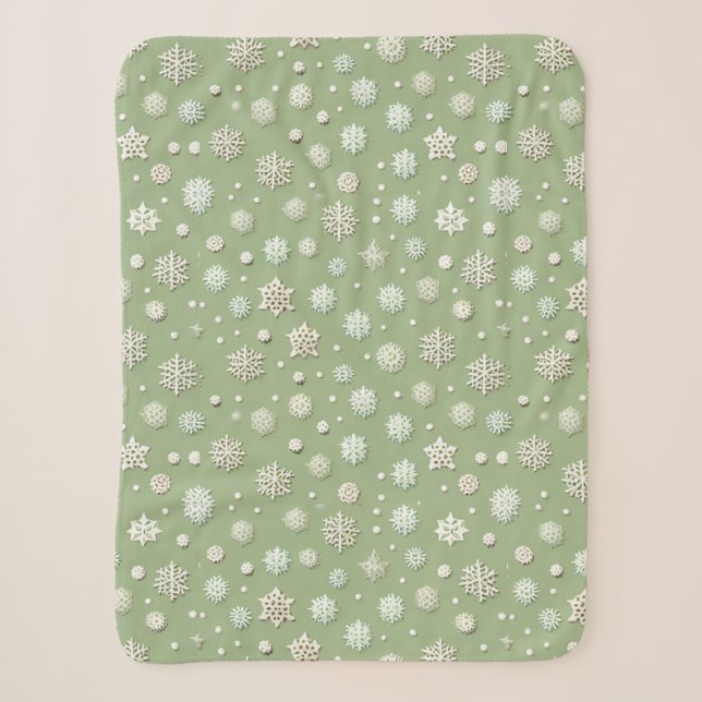 Snowflakes on Mint Sherpa Blanket (Front)