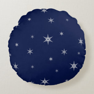 Snowflakes On Navy Blue   Round Mix and Match Cushion