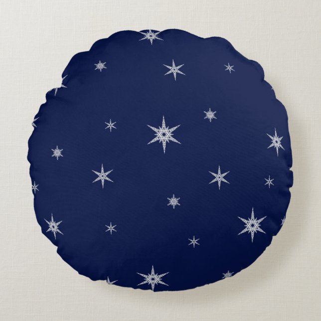 Snowflakes On Navy Blue | Round Mix and Match Cushion (Front)