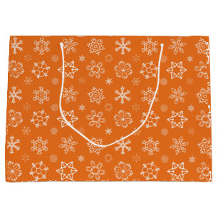 Snowflakes on Orange Christmas Gift Bag