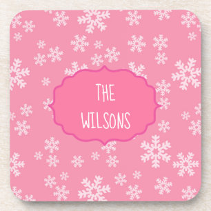 Snowflakes on Pink Background Coaster