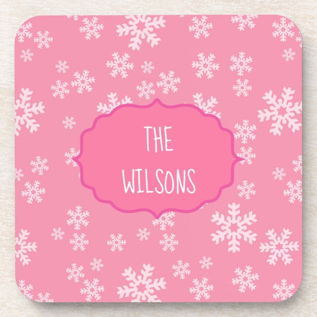 Snowflakes on Pink Background Coaster (Front)