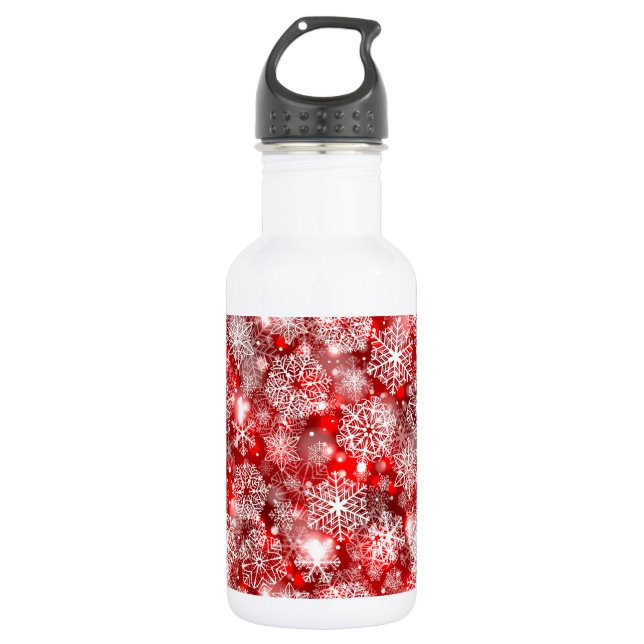Snowflakes on red 532 ml water bottle (Front)