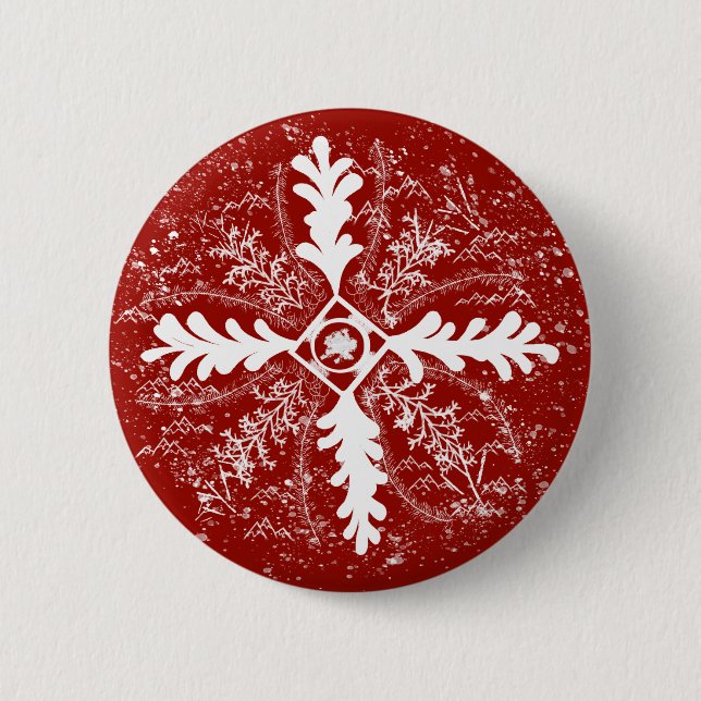 Snowflakes on Red 6 Cm Round Badge (Front)