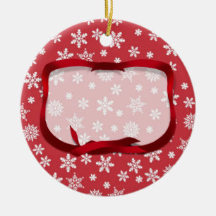 Snowflakes on Red Background Ceramic Ornament