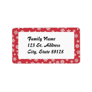 Snowflakes on Red Background Label